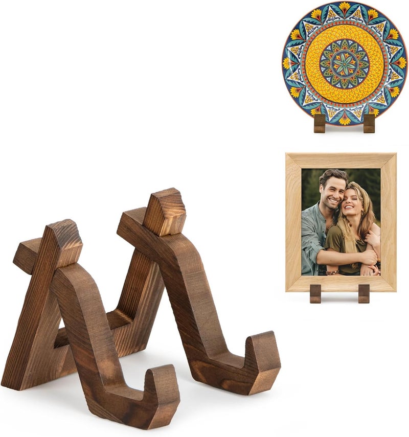 ANBOXIT Plate Display Stand, 4 Inch Plate Holder for Displaying, Decorative Picture Frame Dish Photo Plaque Platter Wood Stand - Image 1